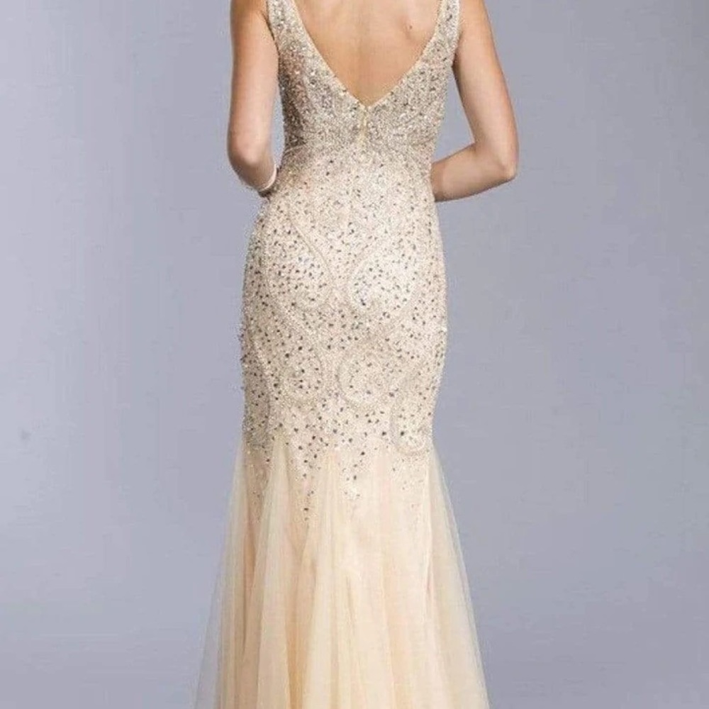 Aspeed Design:  Crystal Beaded Tulle Flared Hem, size: XS, color: Champagne